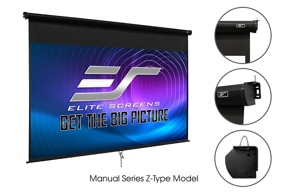 Elite Screens Manual B 100-INCH Manual Pull Down Projector Screen Diagonal 16:9 Diag 4K 8K 3D Ultra HDR HD Ready Home Theater Movie Theatre White Projection Screen with Slow Retract Mechanism M100H